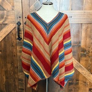 Vintage Ralph Lauren Blue Label Poncho Wool Linen Aztec Indian Southwestern M/L
